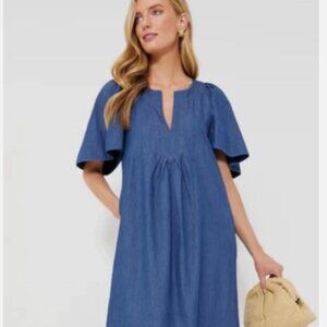 NWT Tuckernuck Pomander Place Denim Finley Flutter Sleeve Maxi Dress XL, Cotton